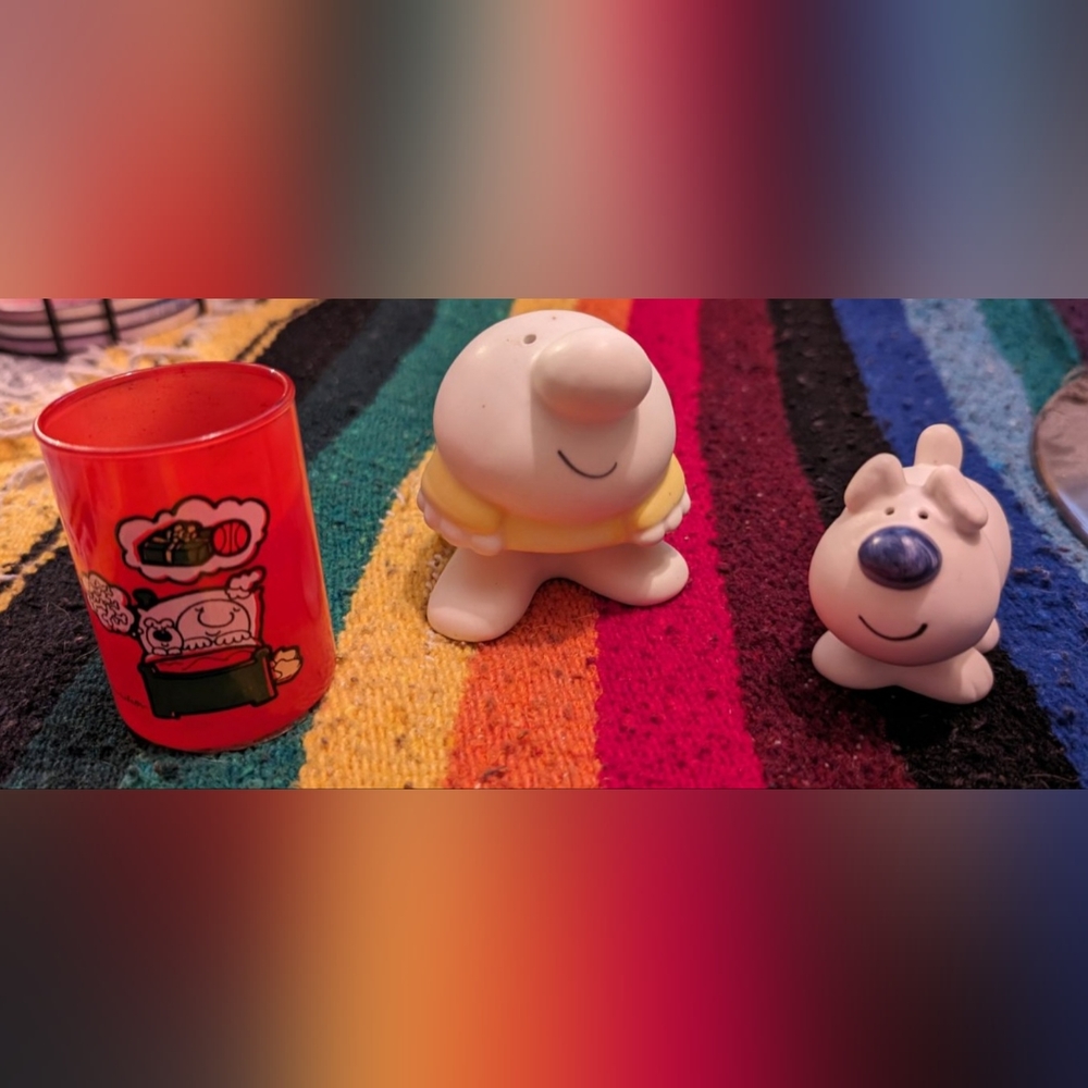 Set of 3 ziggy and his dog items- salt and pepper shakers, and candle holder